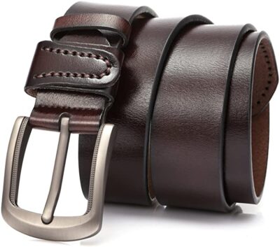 DOVAVA Mens Leather Belt Anti-scratched Buckle Soft Genuine Belts for Casual Jeans Dress