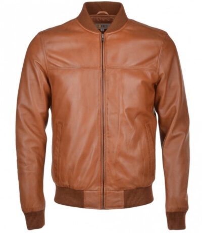 Devito Men's Tan Leather Bomber Jacket