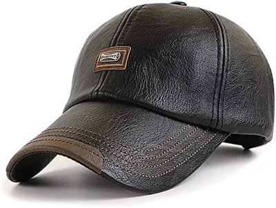 Elwow Men's PU Leather Patch Desgin Baseball Cap Driver Trucker Hat Sun Hat with Adjustable Strap