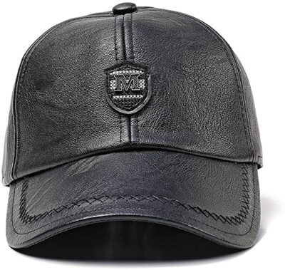 Elwow Men's PU Leather Baseball Cap Driver Hat Sports Sun Cap with Adjustable Strap & Ear Earmuffs
