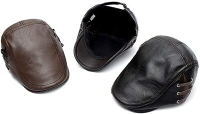 Elwow Men's PU Leather Two Side Bandage Design Newsboy Cap Trucker Hat Hiking Cap Sun Hat Adjustable