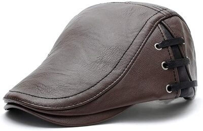 Elwow Men's PU Leather Two Side Bandage Design Newsboy Cap Trucker Hat Hiking Cap Sun Hat Adjustable