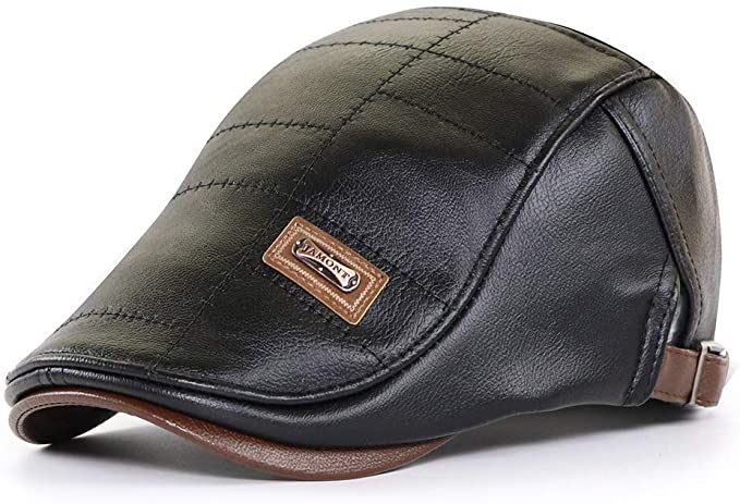 Elwow Men's Warm PU Leather Flat Cap Newsboy Cap Vintage Beret Cap Driving Irish Flat Hat English Granddad Hat
