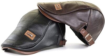 Elwow Men's Warm PU Leather Flat Cap Newsboy Cap Vintage Beret Cap Driving Irish Flat Hat English Granddad Hat