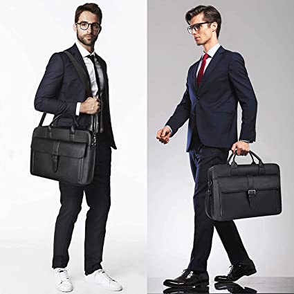 Estarer Men's PU Leather Slim Briefcase 15.6" Laptop Satchel Shoulder Messenger Bag for Work Business Office Christmas Gifts for Him