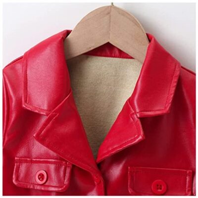 FEESHOW Children Girls Stylish Solid Leather Outerwear Long Sleeve Button Trench Coat Jackets Students School Wear