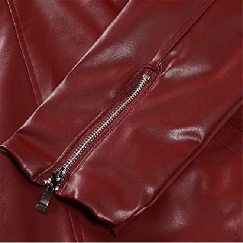 FXZMJN Autumn Leather Jacket Men Fashion Pu Faux Leather Jackets Mens Fashion Streetwear Solid Turn Down Collar Coats Man (Color : Red, Size : L code)