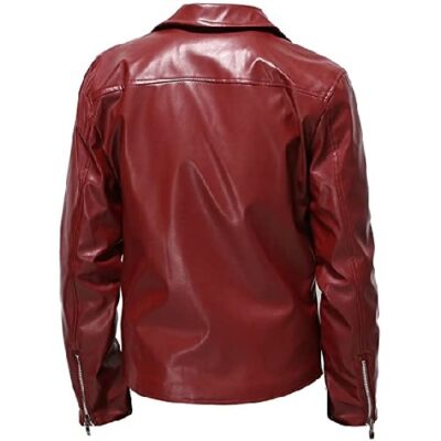 FXZMJN Men's Red Pu Faux Leather Jacket