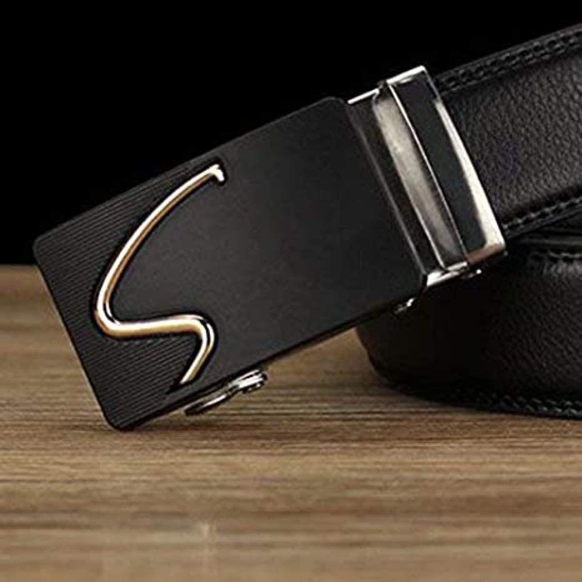 Fliyeong Belt Men's Genuine Leather Leather Auto-Lock S Letter with Buckle Size Adjustable Present Presenting to School Commuting Convenient Convenient and Practical