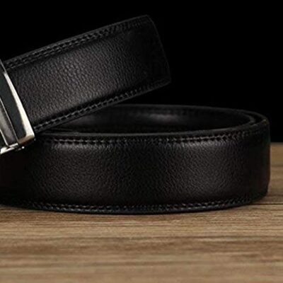 Fliyeong Belt Men's Genuine Leather Leather Auto-Lock S Letter with Buckle Size Adjustable Present Presenting to School Commuting Convenient Convenient and Practical