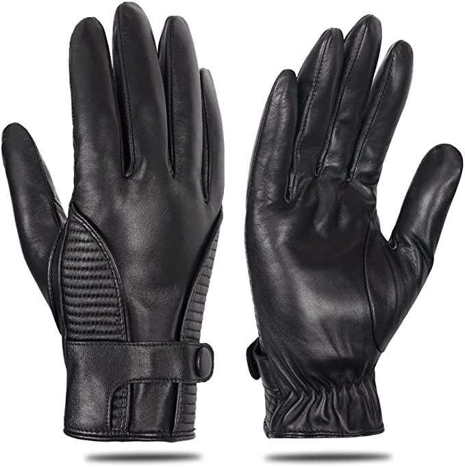 GSG Men's Luxury Nappa Genuine Leather Gloves Winter Touchscreen Warm Cashmere Lined Sheepskin Driving Gloves for Cold Weather M16516