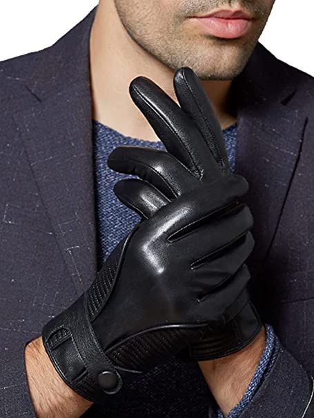 Men's Winter Warm Suede Leather Fleece Lined Touch Screen Driving Gloves US RLTS