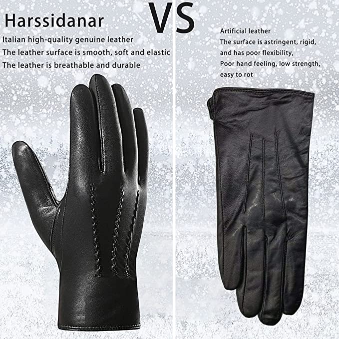 Harssidanzar Mens Italian Sheepskin Leather Gloves Cashmere Lined