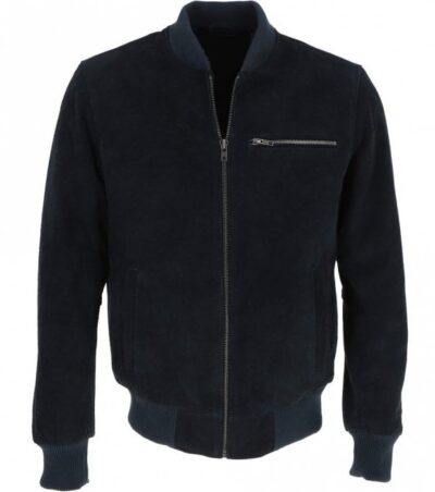 Havendale: Men's Navy Blue Suede Bomber Jacket