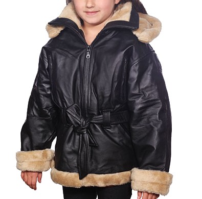 Heidi Girl's Leather Jacket with Faux Fur and Removable Hood