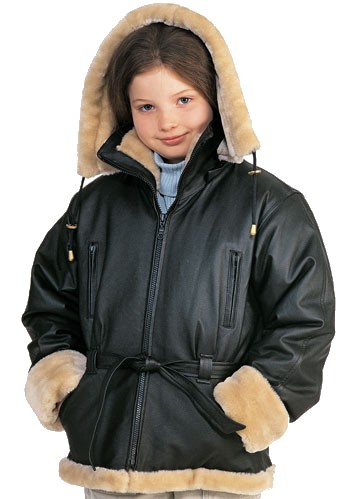 Heidi Girl's Leather Jacket with Faux Fur and Removable Hood