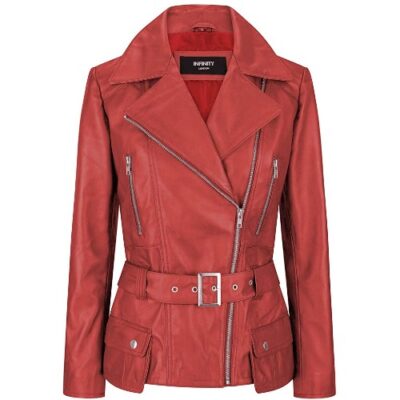 Infinity Trench Ladies Tan Black Teal Green Mid Length Designer Real Leather Jacket