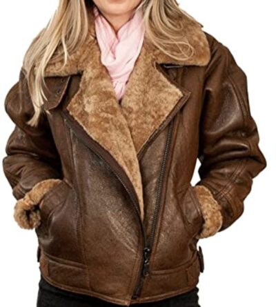Infinity Women's Brown B3 WW2 Ginger Sheepskins Leather Flying Jacket