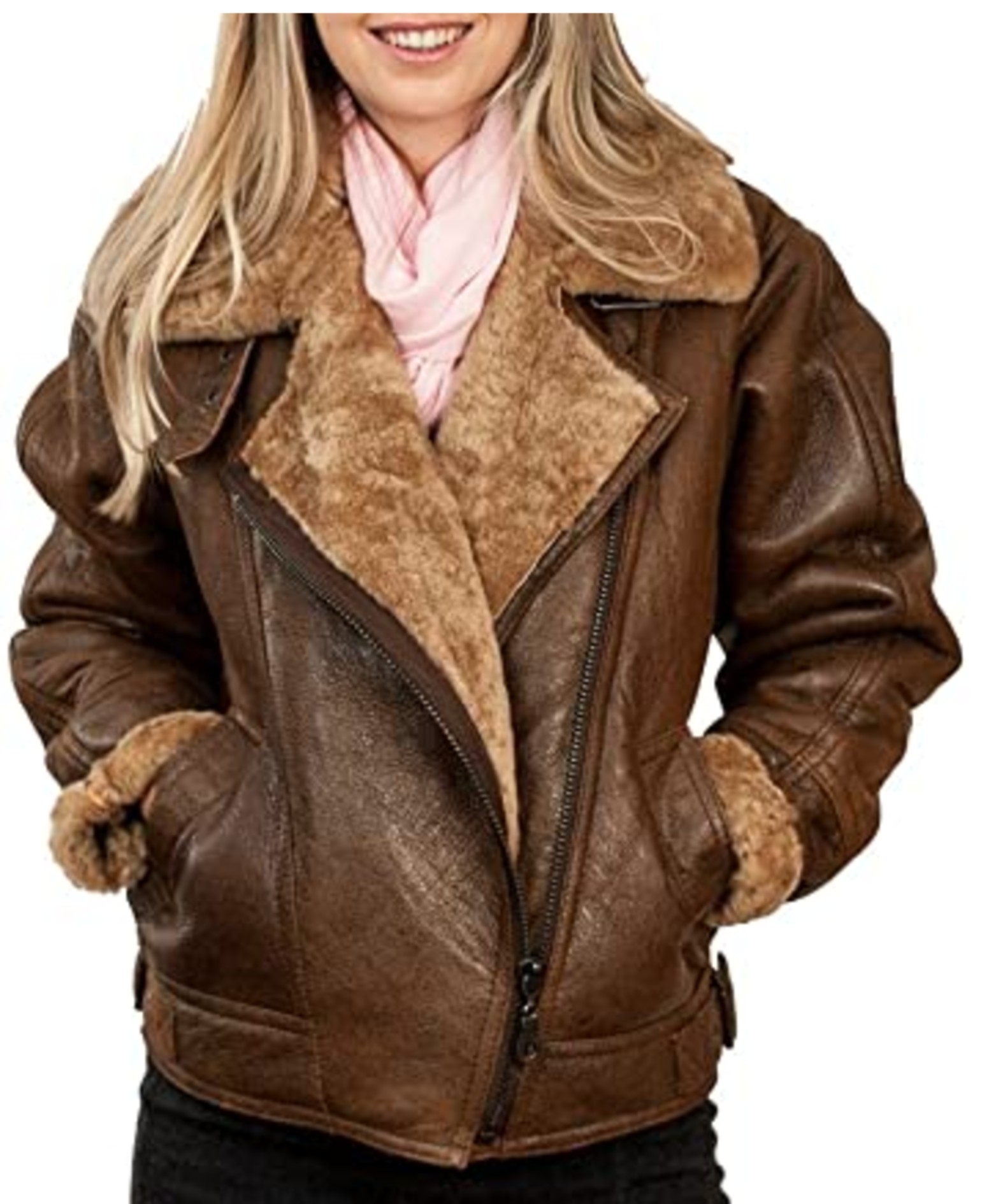 Infinity Women's Brown B3 WW2 Ginger Sheepskin Leather Flying Jacket