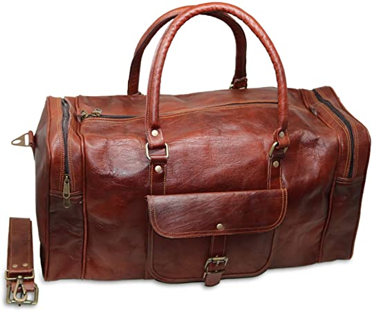 Jaald 20" Leather Duffle Bag Travel Carry-on Luggage Overnight Gym Weekender Bag