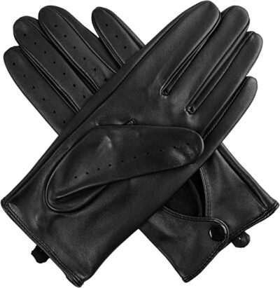 Jasmine Silk Ladies' Luxury Genuine Lambskin Leather driving Gloves for Women BLACK