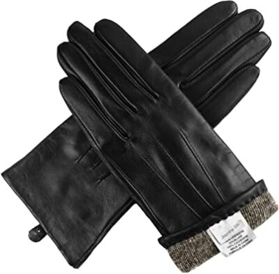Jasmine Silk Ladies Luxury Genuine Lambskin Leather Cashmere Lined Gloves BLACK