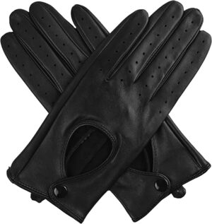 Jasmine Silk Ladies' Luxury Genuine Lambskin Leather driving Gloves for Women BLACK
