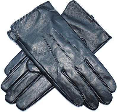 Jasmine Silk Mens Lambskin Leather Cashmere Lined Gloves BLACK