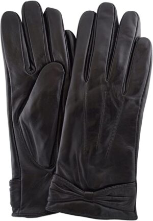 Ladies-Butter-Soft-Premium-Black-Leather-Glove-with-Bow-3-Point-Stitch-Design-&-Warm-Fleece-Lining