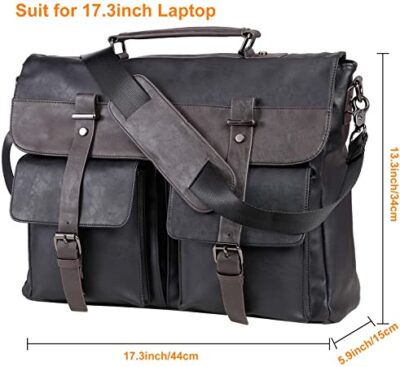 Leather Messenger Bag for Men, 17.3 Inch Vintage PU Leather Laptop