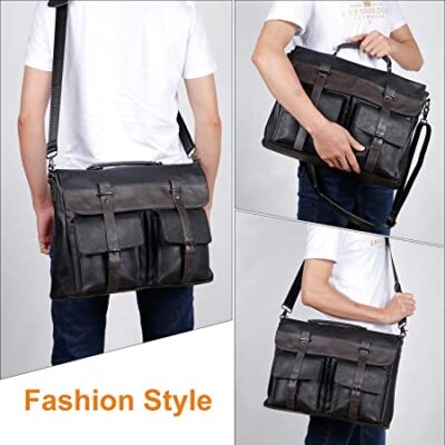 Leather Messenger Bag for Men, 17.3 Inch Vintage PU Leather Laptop