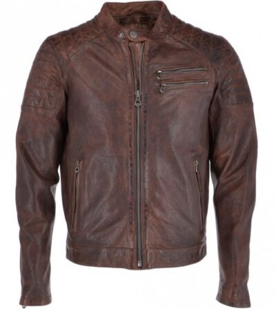 Leitch Mens Vintage Leather Biker Jacket