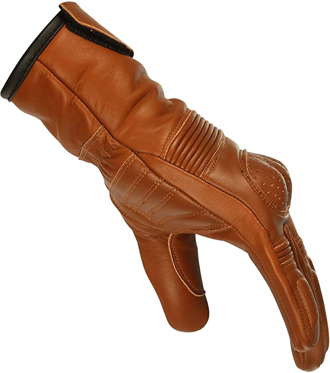 Malino Brownie Leather Gloves Hard Knuckle Protection Touchscreen Compatible Brown