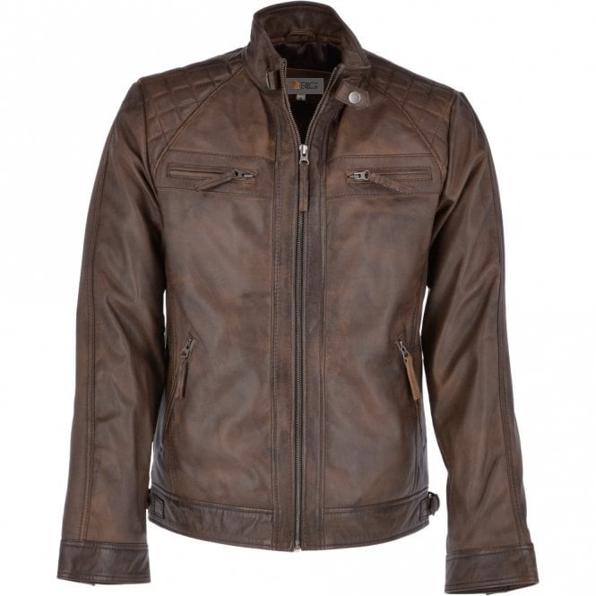 Manhattan: Men's Antique Brown Leather Biker Jacket