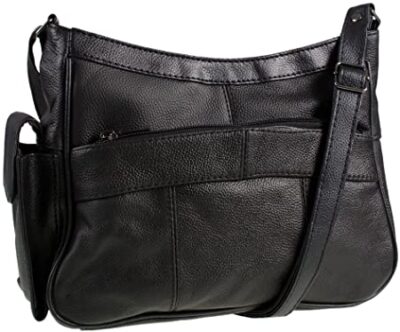 Medium Sized Soft Nappa Black Leather Bag Handbag with long strap - Can be worn across the body