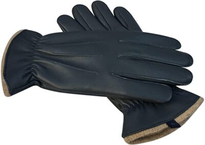 Men’s full finger cow leather cold weather Winter gloves polyester lined fashion driving Motorcycle shooting skating camping mittens warm style 9040 Black