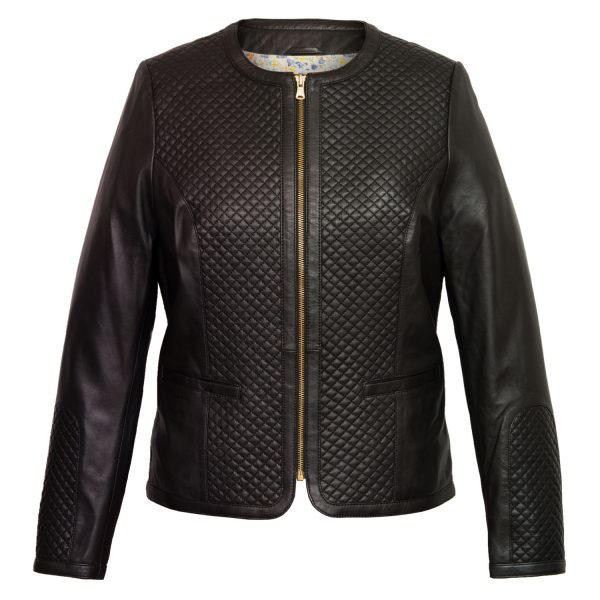 Rotten Women's Black Collarless Quilted Leather Jacket 1