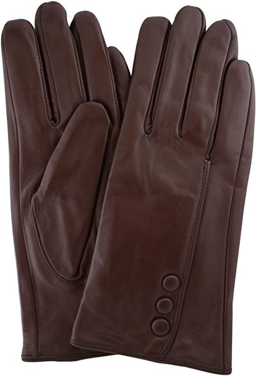 SNUGRUGS Womens Butter Soft Premium Leather Glove with Classic Triple Button Stitch Detail & Warm Fleece Lining