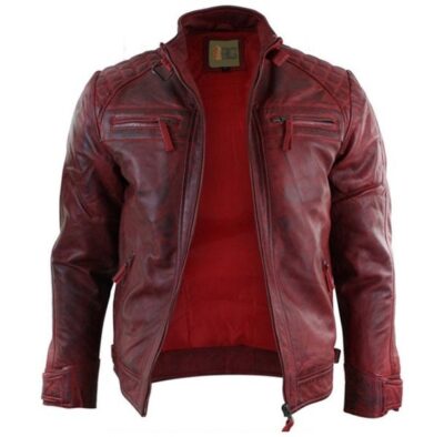 Sancho Men's Red Vintage Leather Jacket Bikers