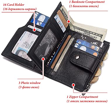 Smart Anti-Theft GPS Vertical Men's Wallets Slim Trifold Cowhide Genuine Soft Leather Wallet for Men Multi Card Cases & Card Holder, Purse with RFID Blocking and Zipper Coin Pocket (Black)