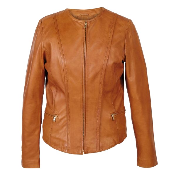 Soleil: Women’s Collarless Leather Jacket