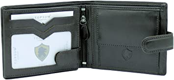 TOPSUM LONDON Mens RFID Blocking Genuine Leather Passcase Wallet with Coin Pocket 4014 (Black)