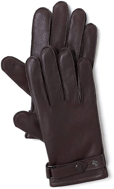 YISEVEN Men Deerskin Leather Dress Gloves Belt Hand Sewn Warm Wool Lined for Winter Motorcycle Driving gift