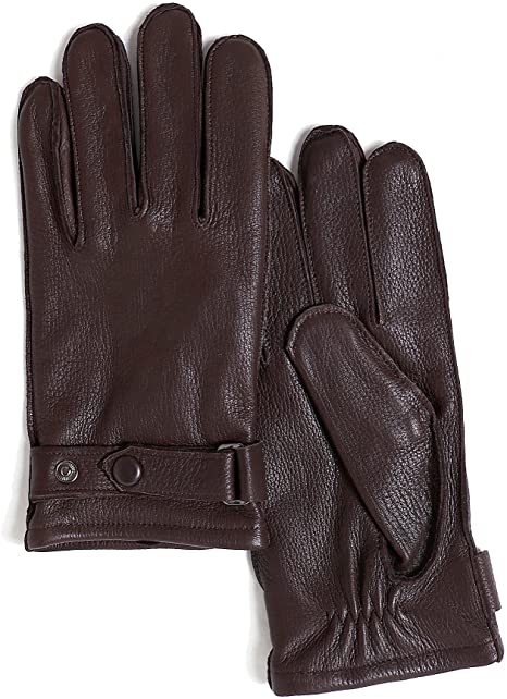 YISEVEN Men Deerskin Leather Dress Gloves Belt Hand Sewn Warm Wool Lined for Winter Motorcycle Driving gift