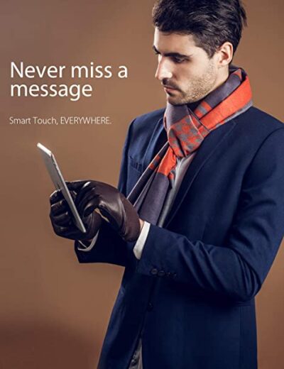 YISEVEN Men Touchscreen Lambskin Leather Gloves Snug Waist