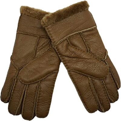 YISEVEN Women Rugged Shearling Leather Gloves Fluffy Cuff