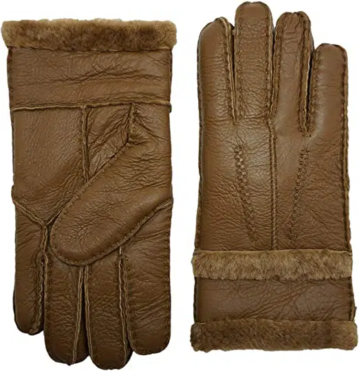 YISEVEN Women Rugged Shearling Leather Gloves Fluffy Cuff