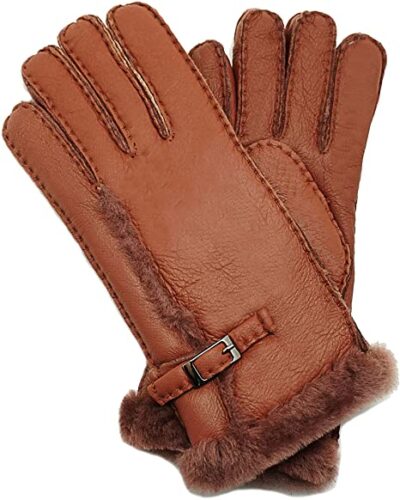YISEVEN Women Rugged Sheepskin Shearling Leather Gloves for Could Weather Dress Driving Gift