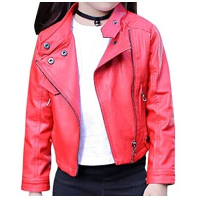 ALEXIS: BABY GIRL’S FAUX BIKER STYLE RED LEATHER JACKET