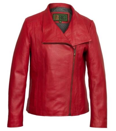 kayla Womens Red Leather Bikers Jacket